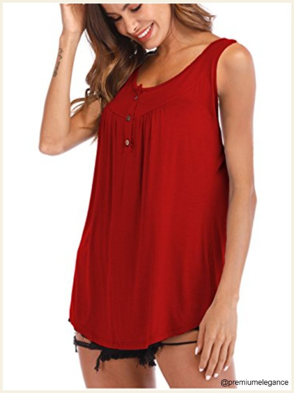 Flowy Sleeveless V-Neck Pleated Button Tank Top Blouse
